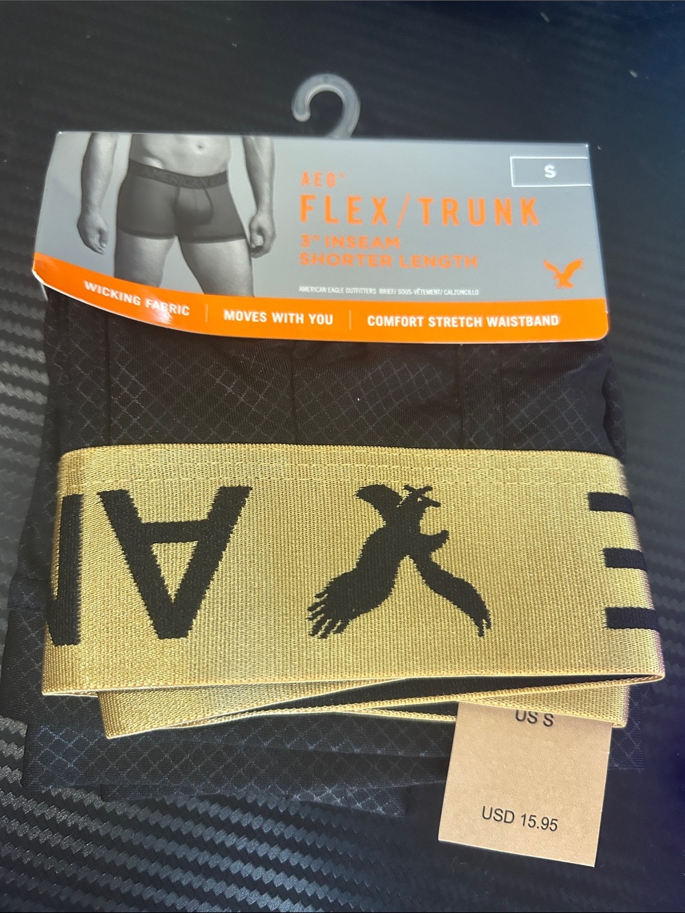 American Eagle Outfitters Flex/Trunk Boxer Briefs in Black with Gold Waistband
